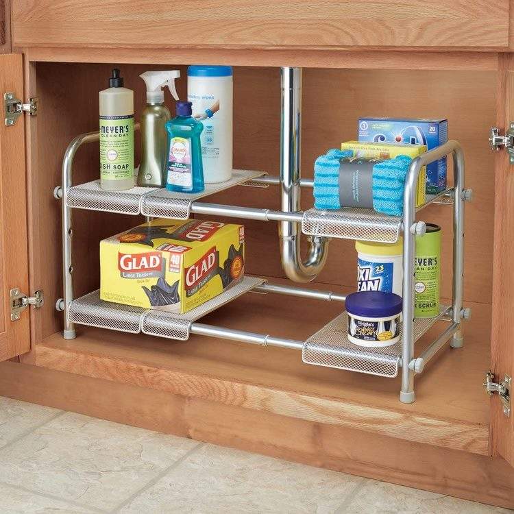 expandable under sink cabinet storage shelves