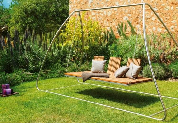 modern freestanding garden swing with metal frame
