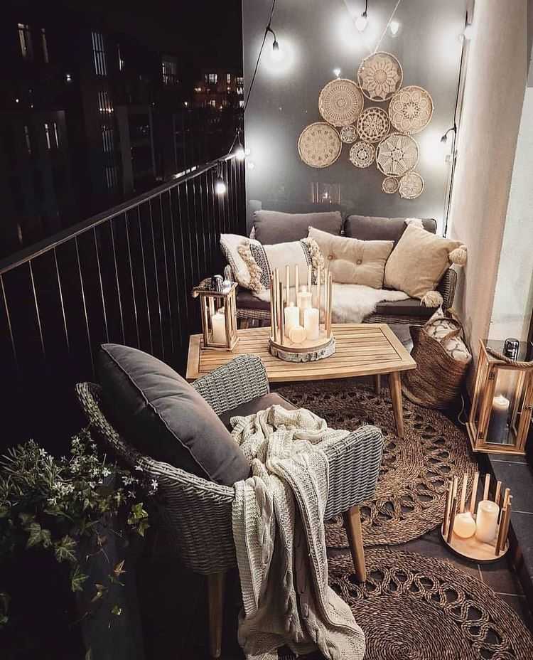 summer balcony ideas string lights outdoor furniture