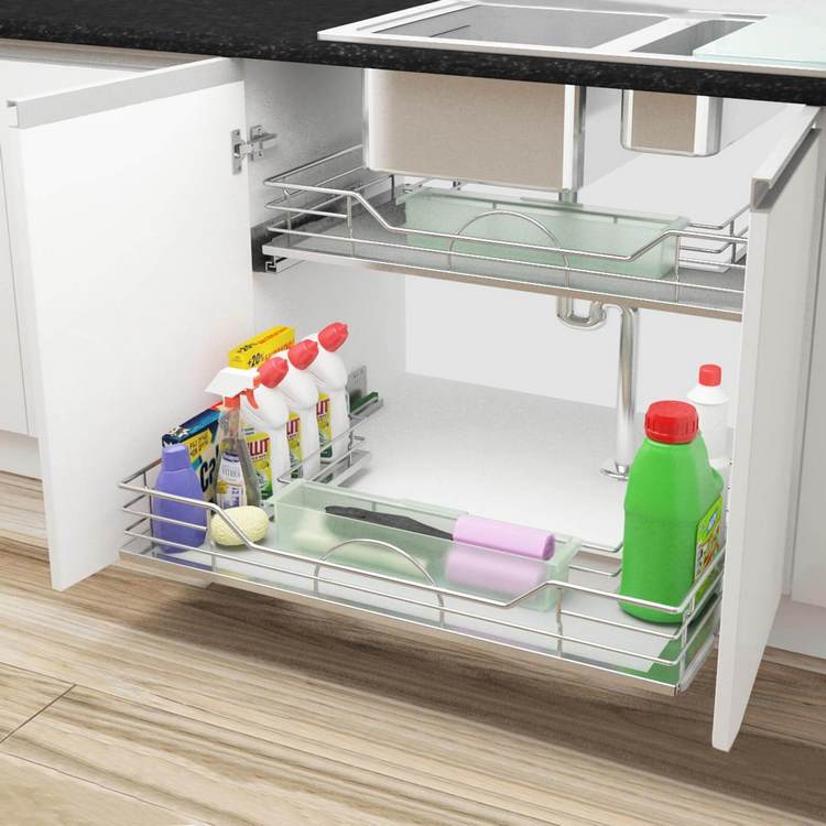 under sink pull out drawer organization system ideas