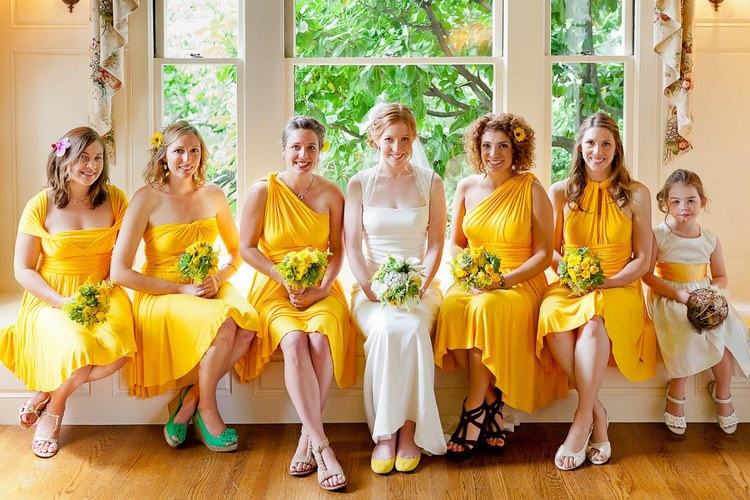 yellow themed wedding ideas bridesmaid dresses