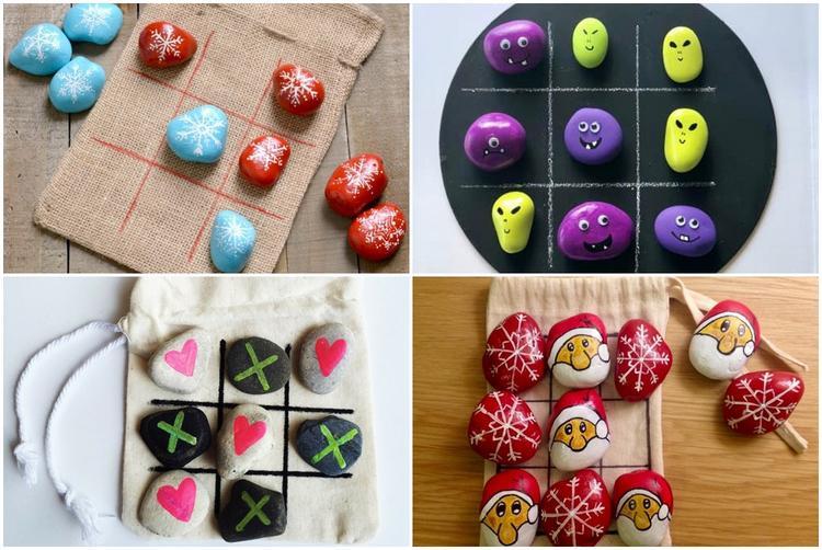 painted rocks tic tac toe game DIY gift ideas