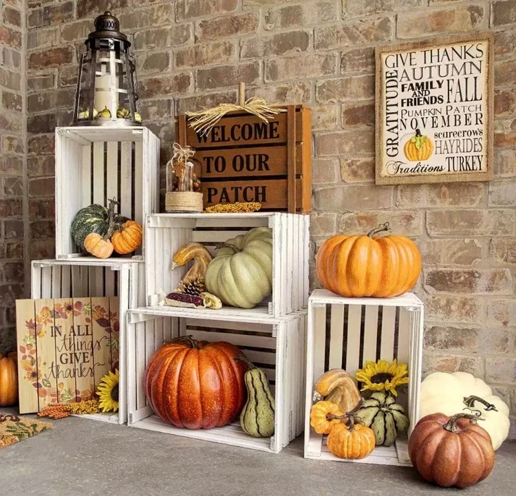 Fall Crate Display Ideas DIY composition with pumpkins