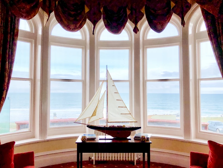 large bay window with panoramic sea view