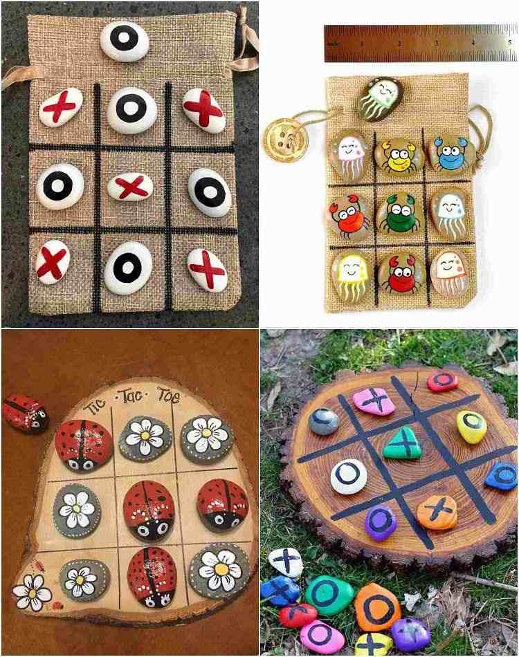 easy crafts for kids ideas DIY tic tac toe painted rocks