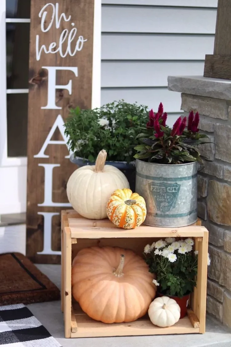 fall decoration ideas front porch decor crate pumpkins