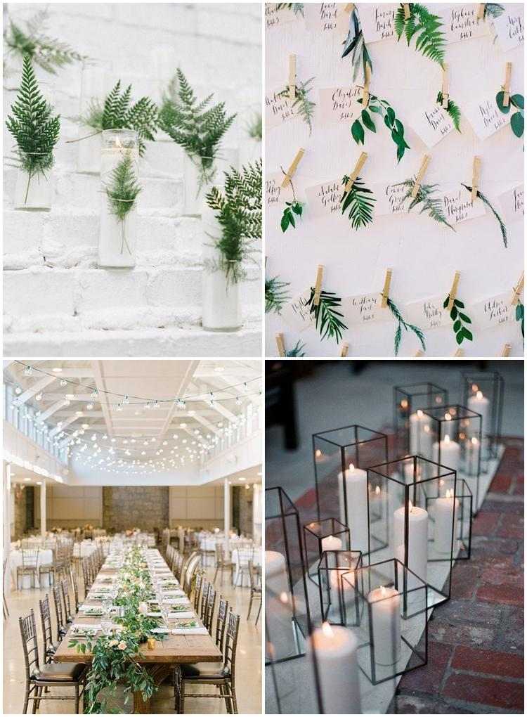 minimalist wedding decor ideas white green accents