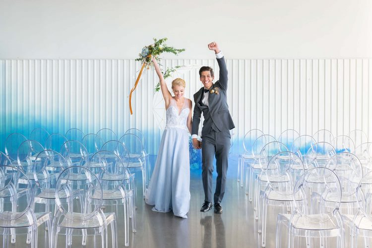 minimalist wedding venue decoration bride and groom attire ideas