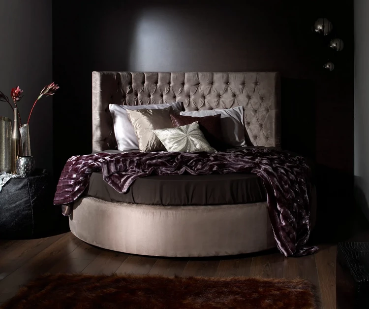 trendy bedroom furniture ideas round bed with tufted headboard