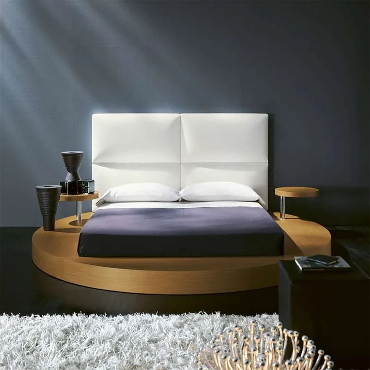 trendy round bed with rectangular mattress and headboard