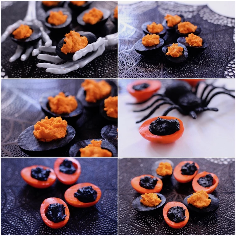 Black and Orange Deviled Eggs for Halloween