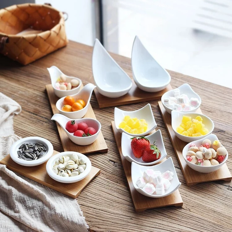 How to serve appetizers Ceramic Snacks Plates with Bamboo Tray