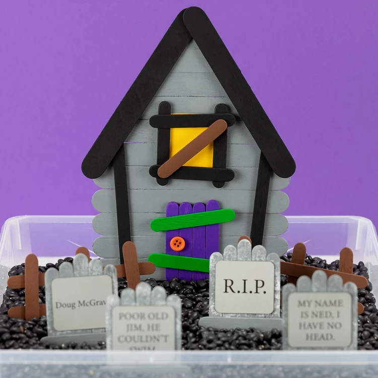 DIY Popsicle Stick Haunted House and Graveyard