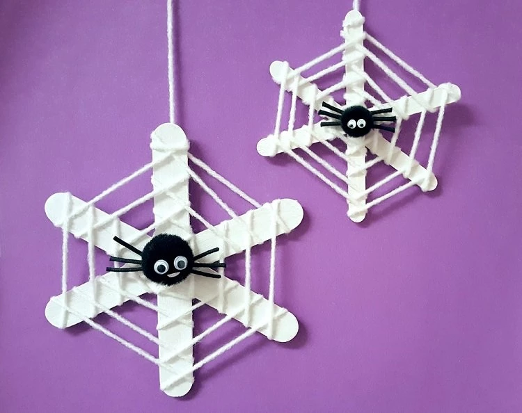 DIY Popsicle Stick and Yarn Spider Web