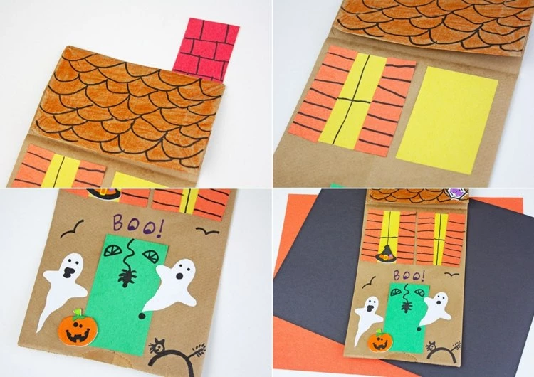 Easy Halloween craft ideas for kids paper bag haunted house