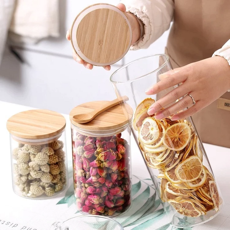 Food Storage Containers Air Tight Glass Canisters With Bamboo Lids