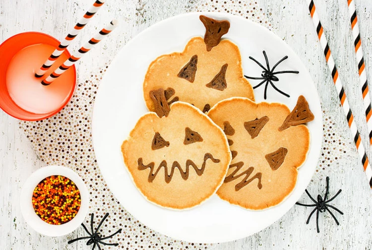 Halloween Chocolate Chip Pumpkin Pancakes