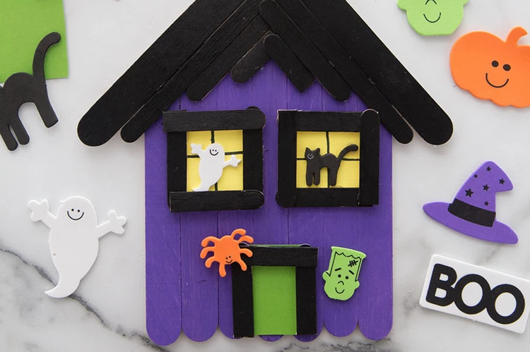 How to Make Popsicle Stick Haunted House Halloween kids craft ideas