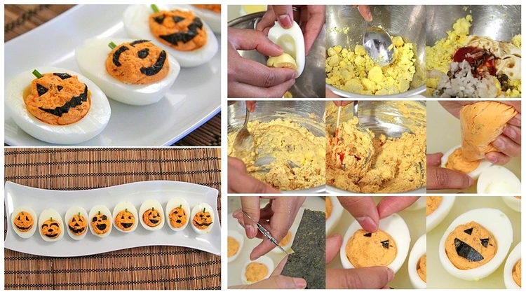 Jack O Lantern Deviled Eggs Recipe Halloween kids party ideas