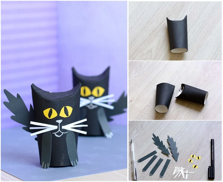 Paper Roll Black Cat Halloween Craft Ideas for Kids