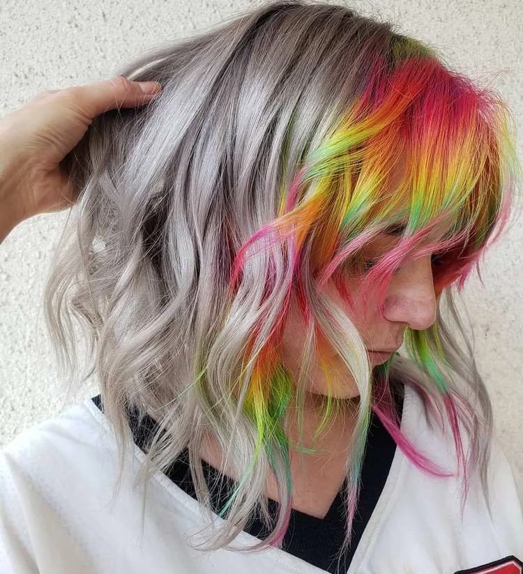 Rainbow highlights Trends 2021 2022 Short Gray Hair