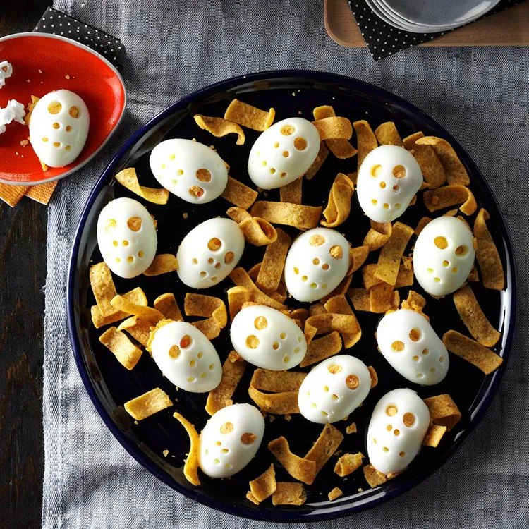 Halloween party appetizers ideas Skull Deviled Eggs Recipe