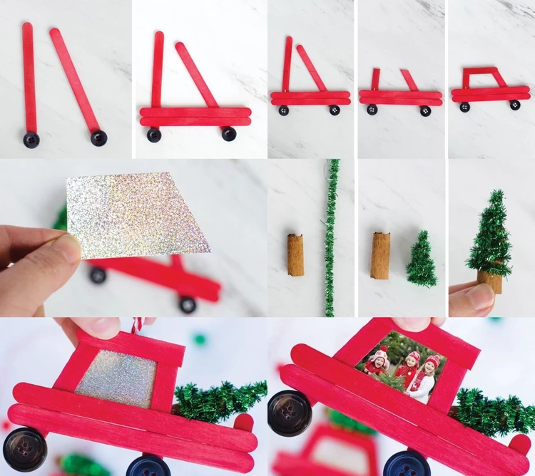 DIY Car and Truck Popsicle Stick Christmas Ornaments step by step