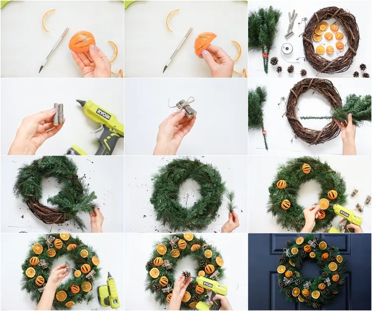 DIY Christmas Citrus Wreath step by step