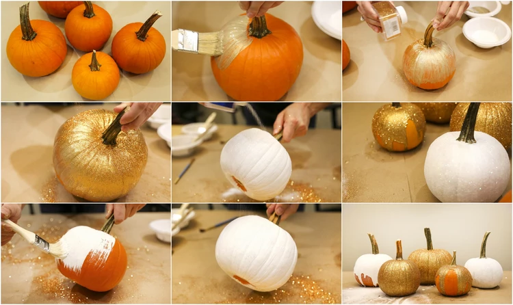 Thanksgiving craft ideas DIY Glitter Pumpkins fall decor