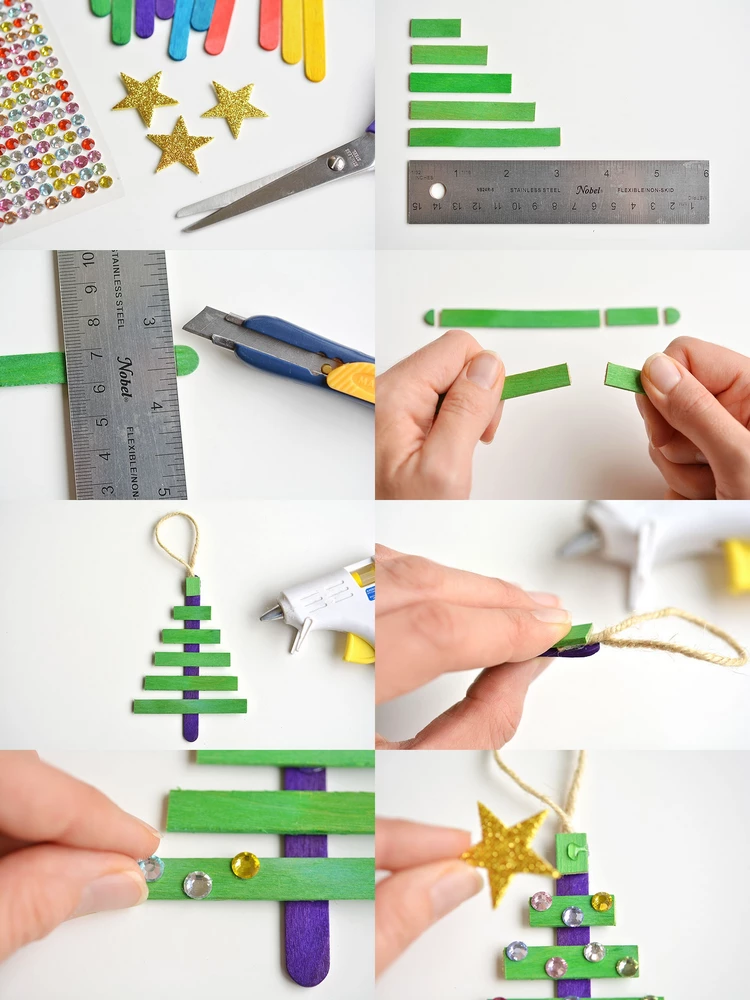 DIY Glittering Popsicle Stick Christmas Trees