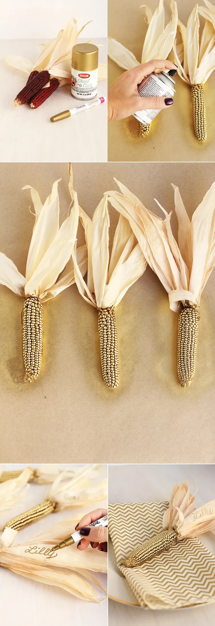 How to make Thanksgiving Gold Corn Place Card Holders Tutorial
