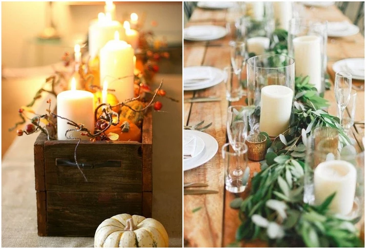 candles and natural materials DIY Thanksgiving centerpiece