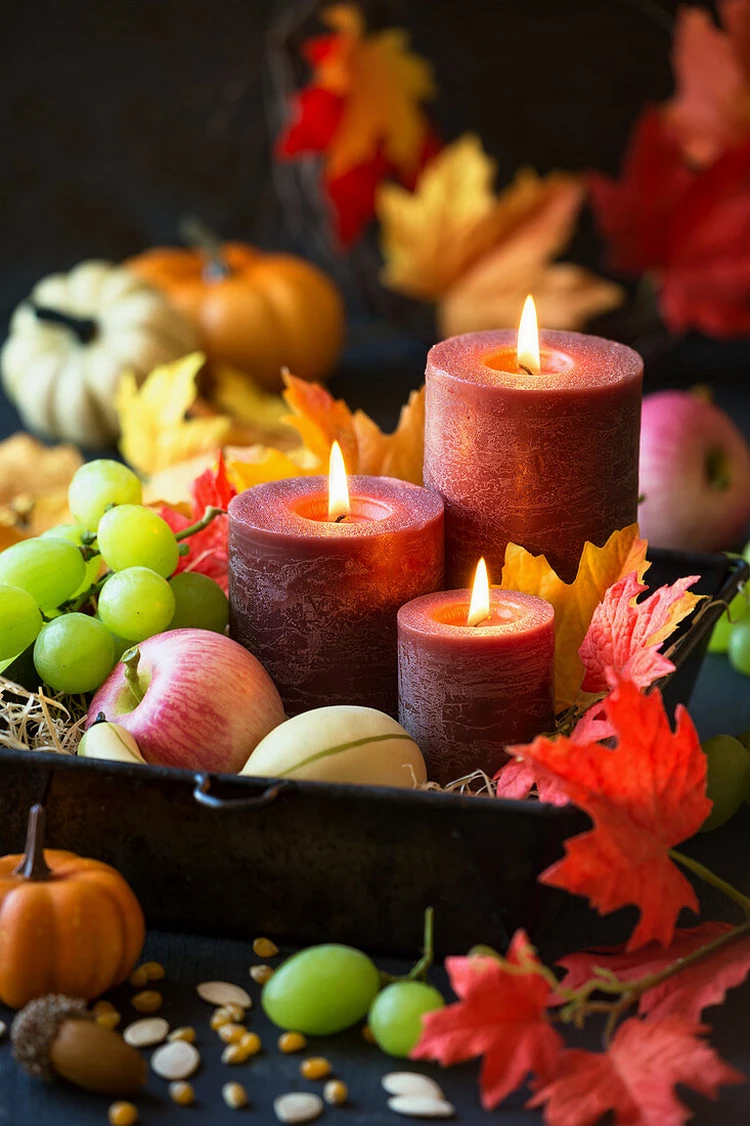 DIY table centerpiece candles fall fruits leaves