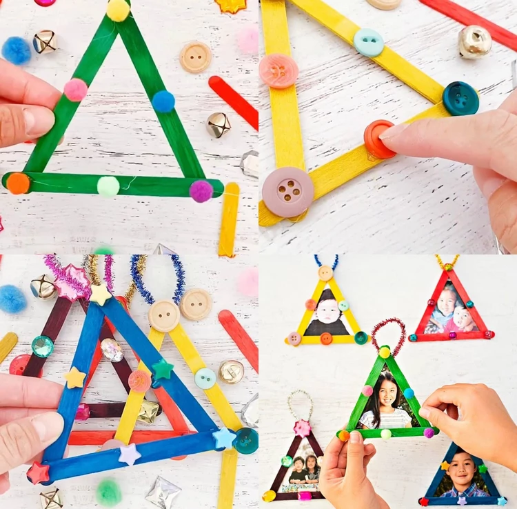 How to make Craft Stick Christmas Tree Photo Ornaments