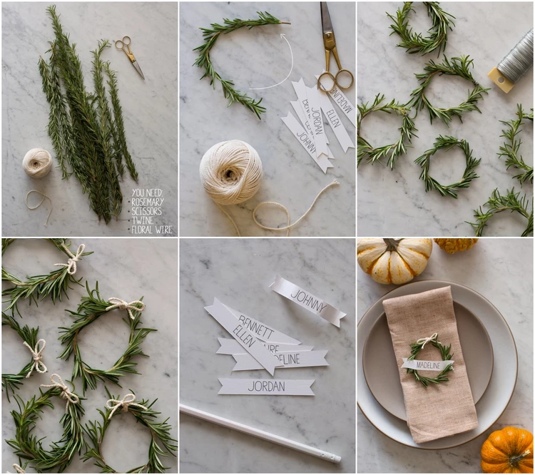 Easy Thanksgiving Crafts DIY Rosemary Wreath Place Cards Tutorial