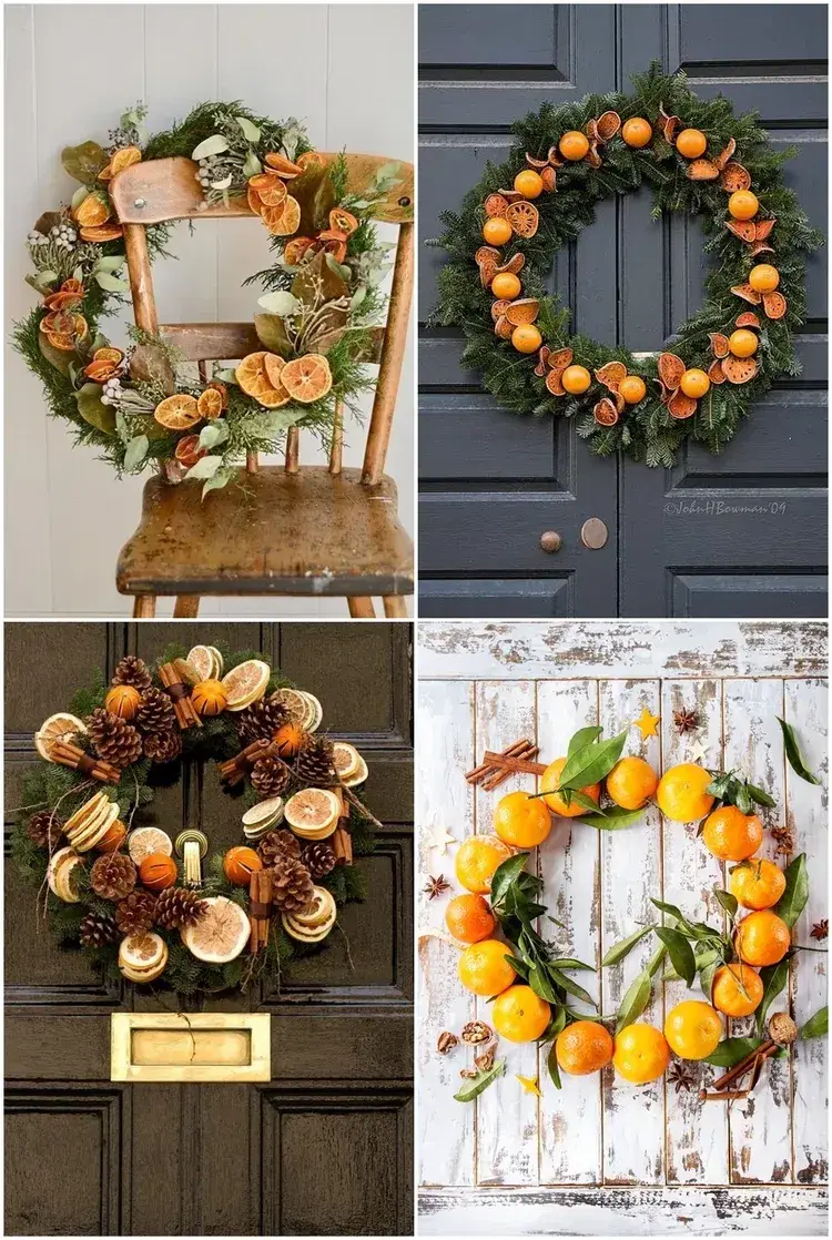 Homemade Christmas wreath ideas with citrus fruits