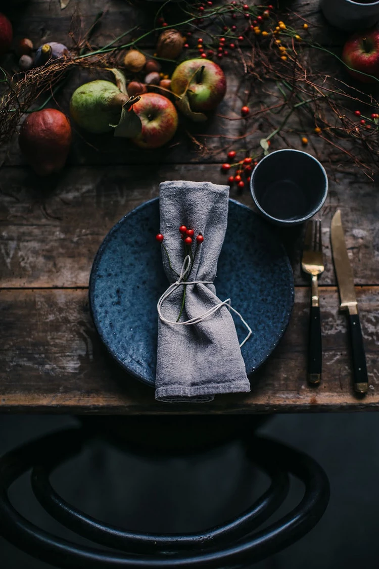 rustic place setting for Thanksgiving