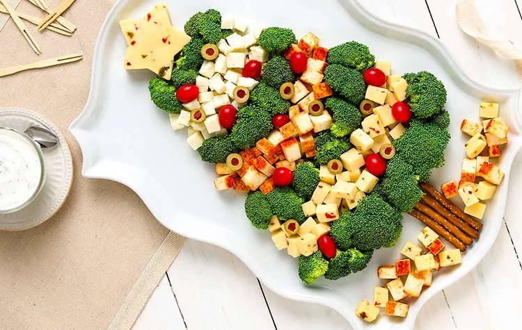Mexican Style Broccoli and Cheese Christmas Tree Platter