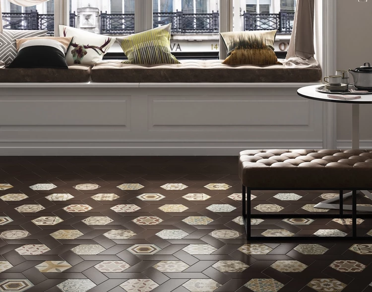 chevron and hexagonal tile flooring trendy home design ideas