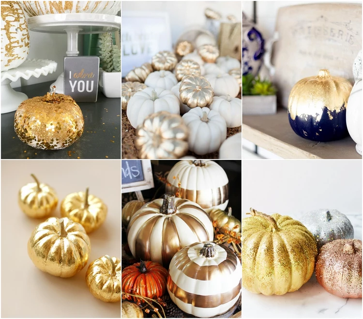 gilded pumpkin decor Thanksgiving ideas
