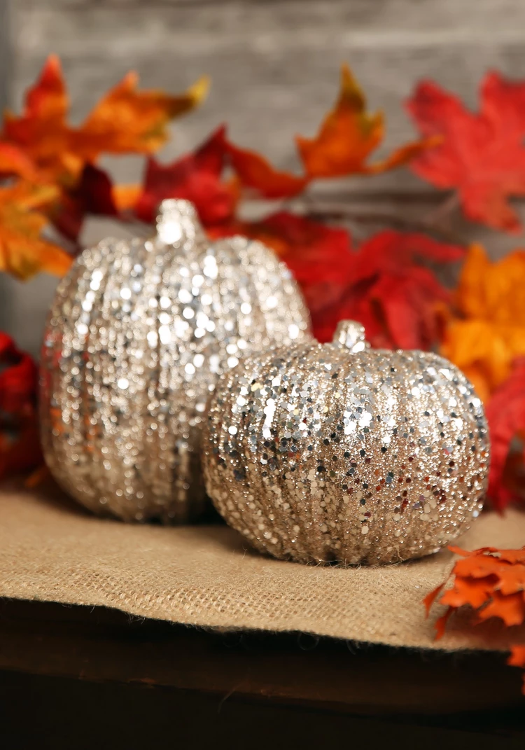 glitter pumpkin fall thanksgiving decor ideas