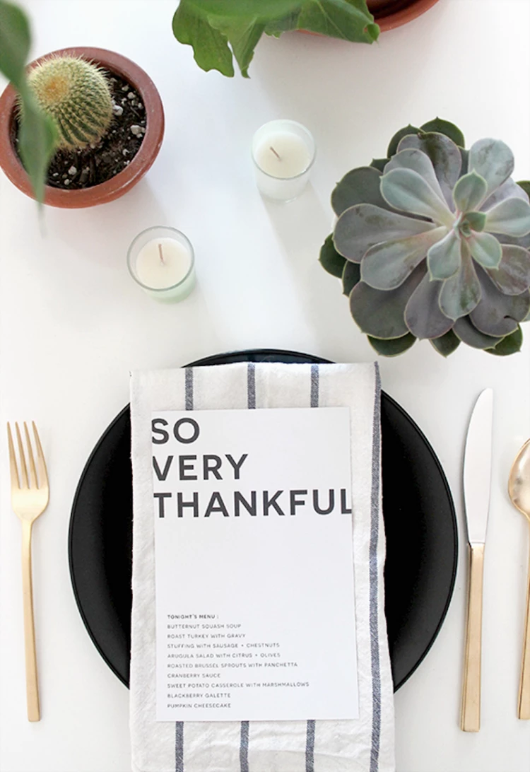 minimalist Thanksgiving table setting with succulents