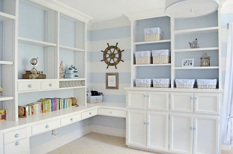 nautical style interiors white and pastel blue color