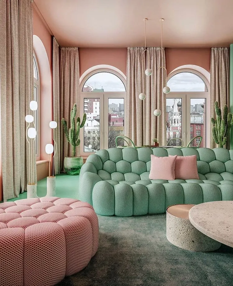 pastel color furniture modern living room design