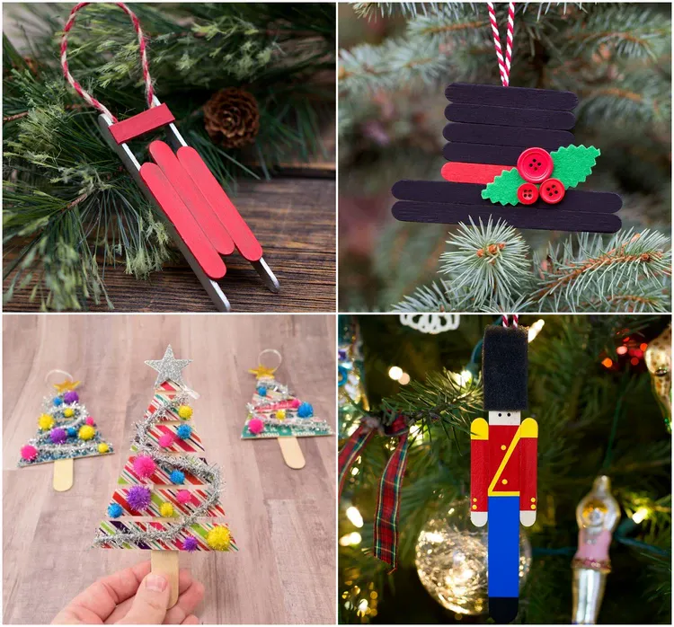 popsicle Christmas tree ornaments ideas crafts for kids