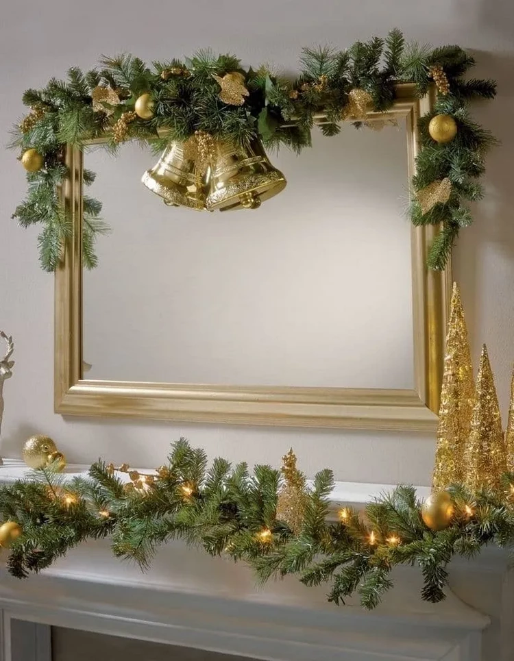 Christmas mirror decorating ideas garland swag baubles bells