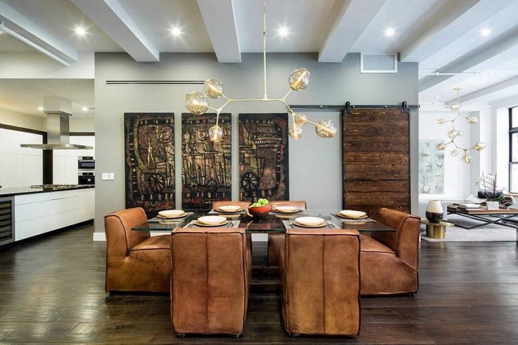 Dining room table with leather online chairs