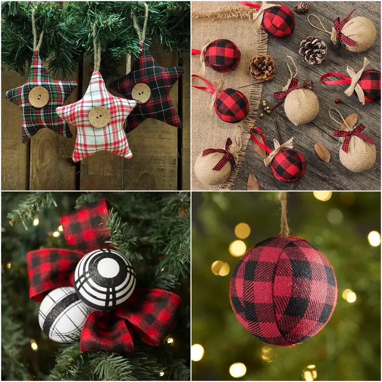 Handmade Plaid Tree Ornaments for Christmas Super Easy Craft Ideas