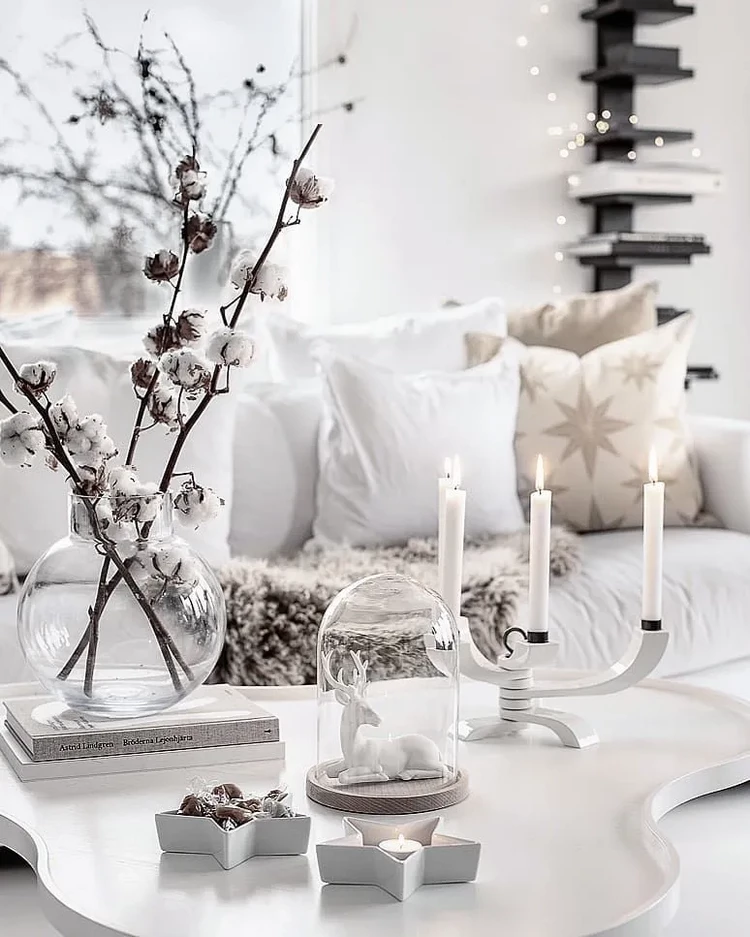 White Christmas Living Room ideas Coffee Table Decor