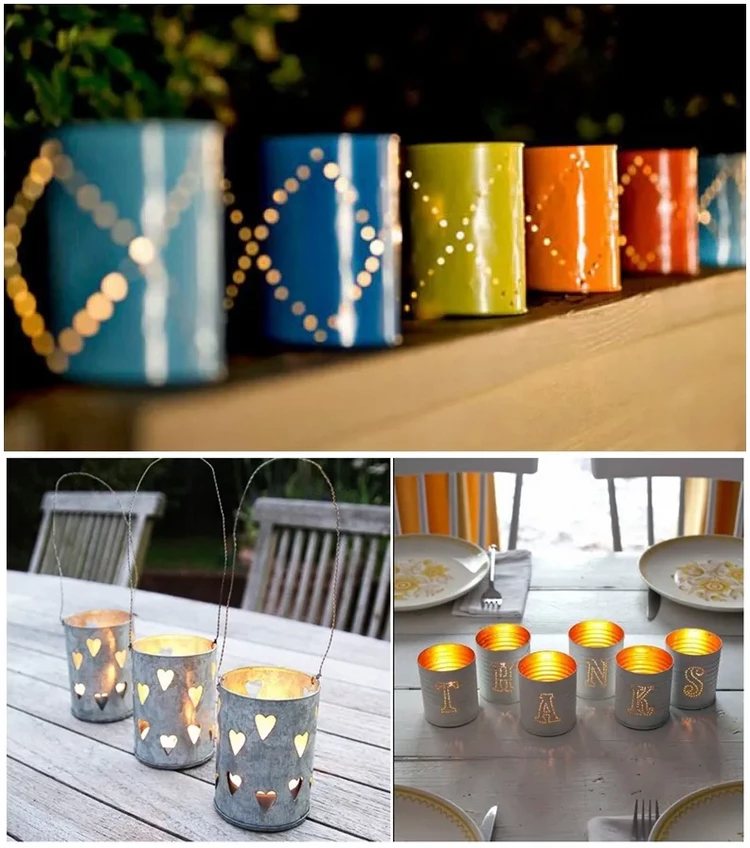 DIY tin can lanterns candle holders